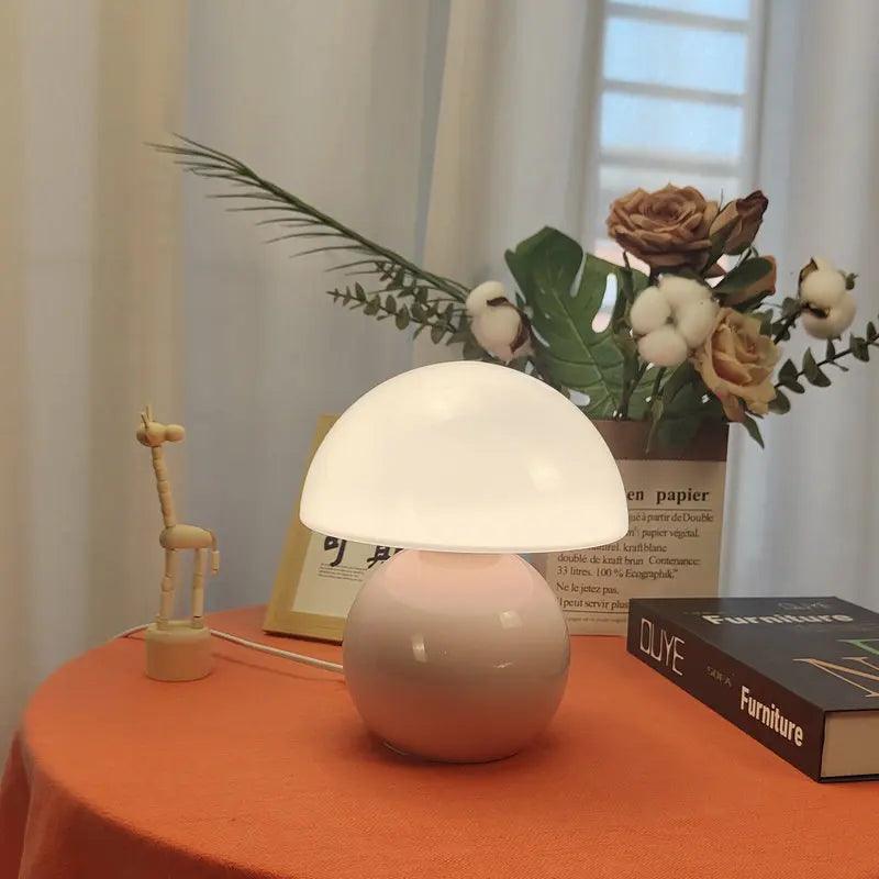 Pink cream lampshade on the table